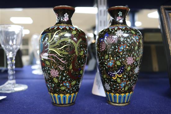 A pair of Japanese silver wire cloisonne vases, 15.5cm